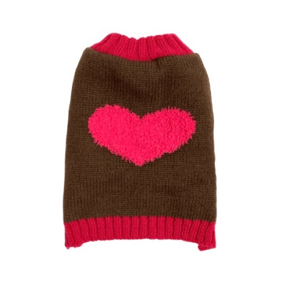 Brown & Pink Fuzzy Heart Crewneck Dog Sweater - Picture 8 of 9